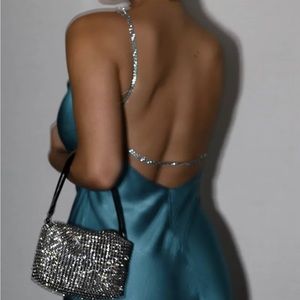 Meshki Australia Sofie Mini Rhinestone Strap Dress - Cyan Blue Small - NWT